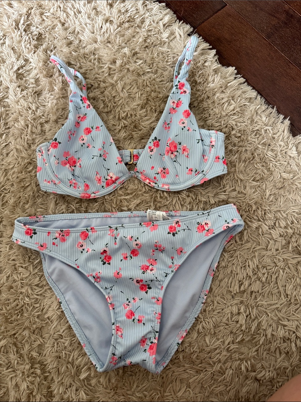 Hollister Light Blue Floral Underwire Bikini Set